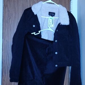 Love Tree Black Corduroy Jacket with Sherpa Lining